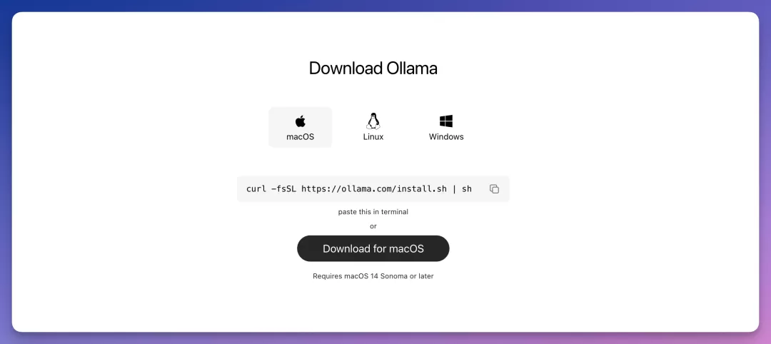 Ollama 官网下载页面截图