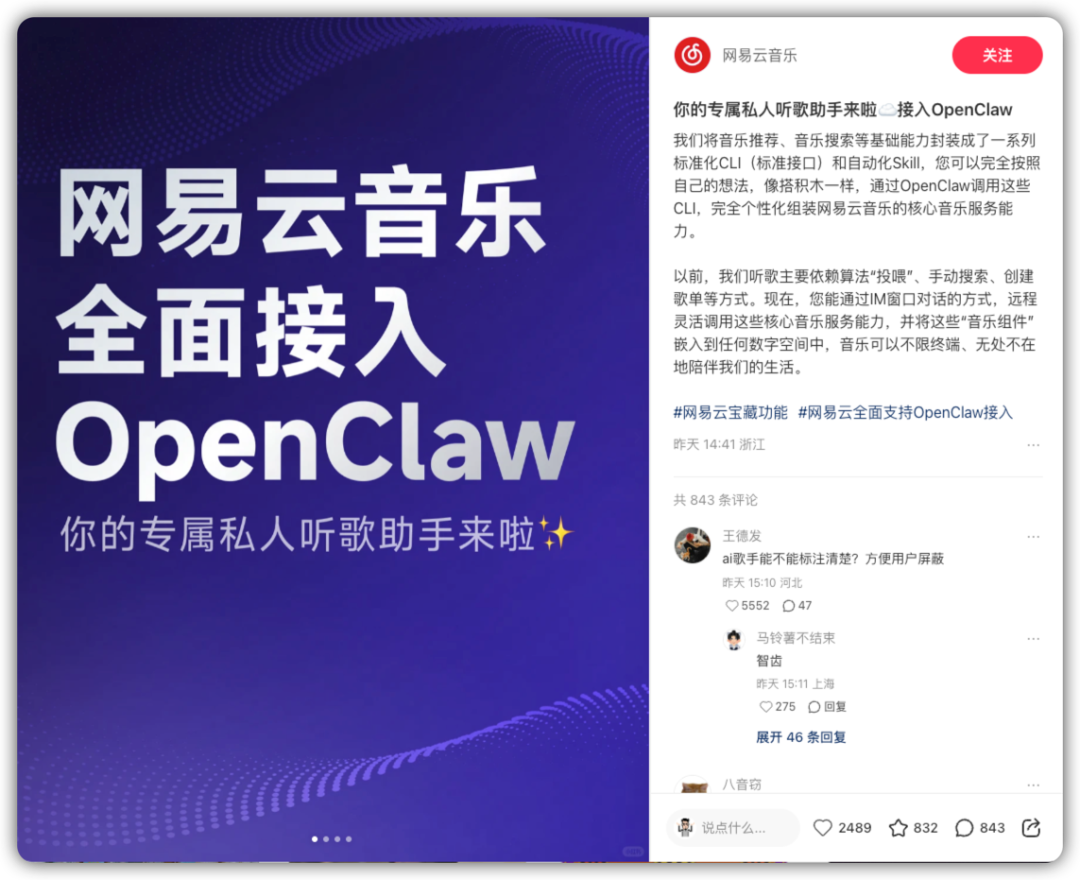 网易云音乐 CLI Skills 上线截图