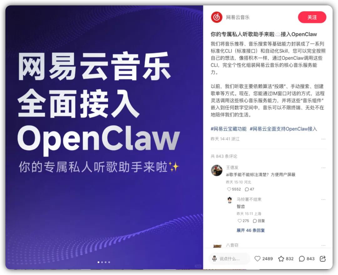 网易云音乐 CLI Skills 上线截图