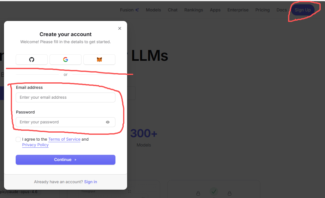 OpenRouter 注册页面