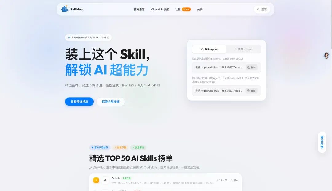 SkillHub 平台首页截图