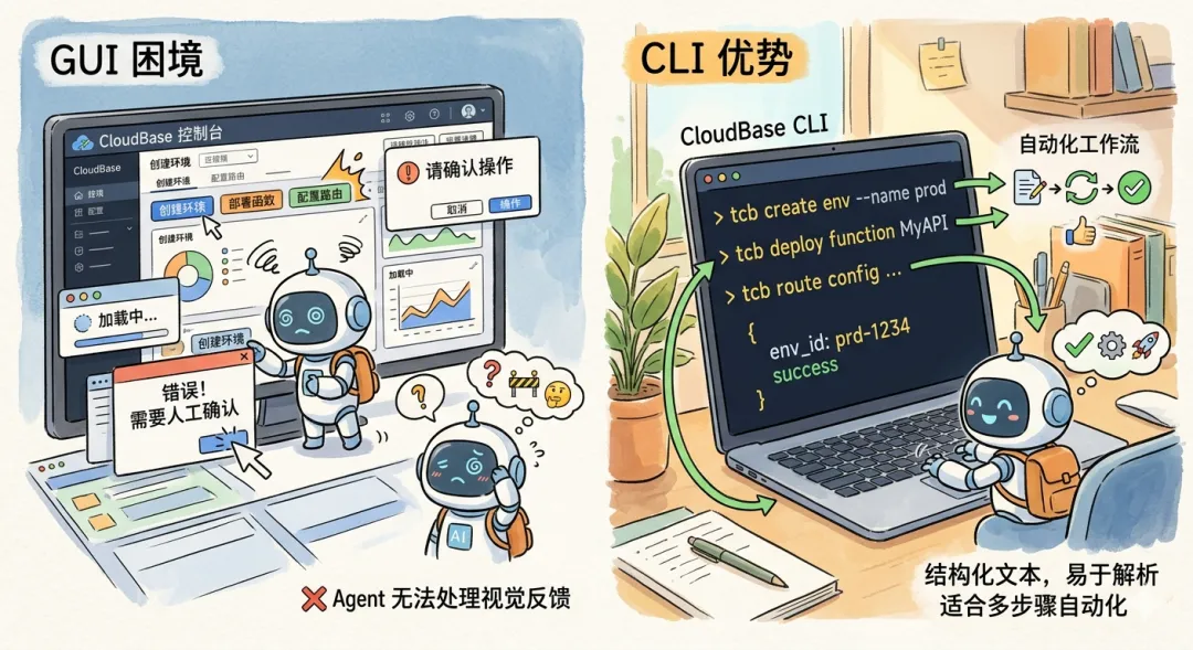 CLI 与 GUI 对比示意图