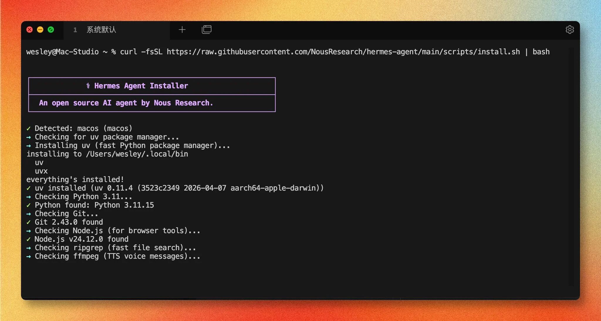 安装脚本运行中