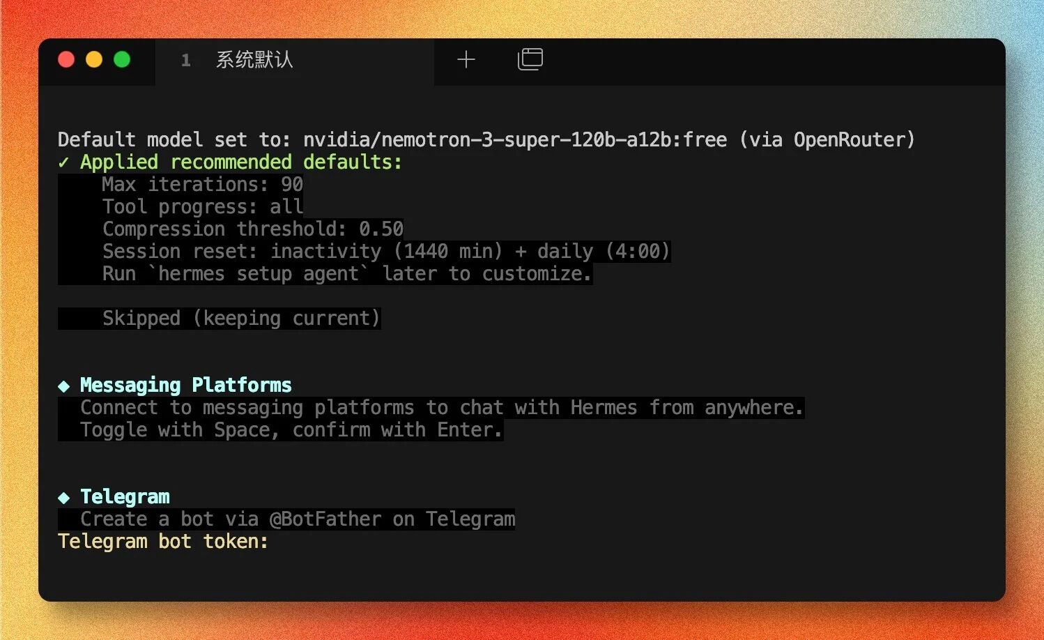 填写 Telegram Token