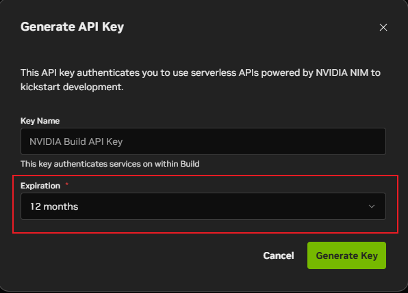 API Key 有效期设置界面