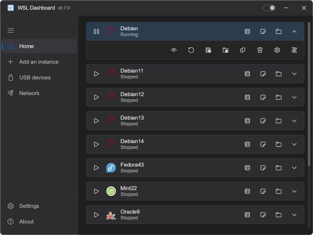 WSL Dashboard 深色模式