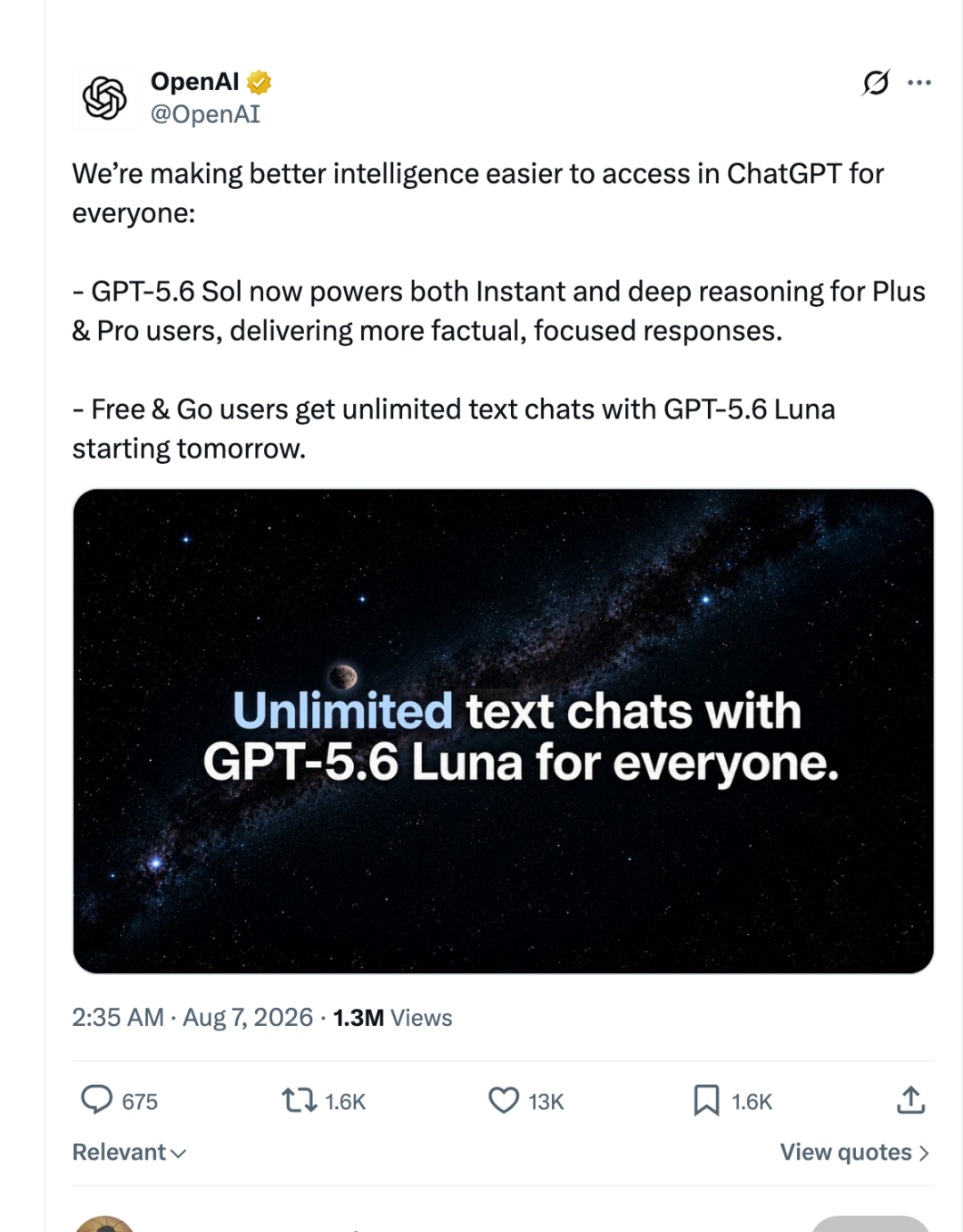 OpenAI 官方推文截图