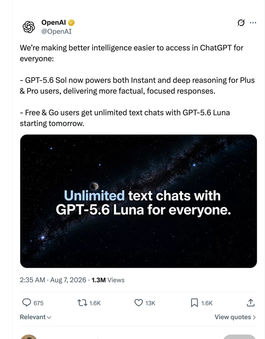 OpenAI 官方推文截图